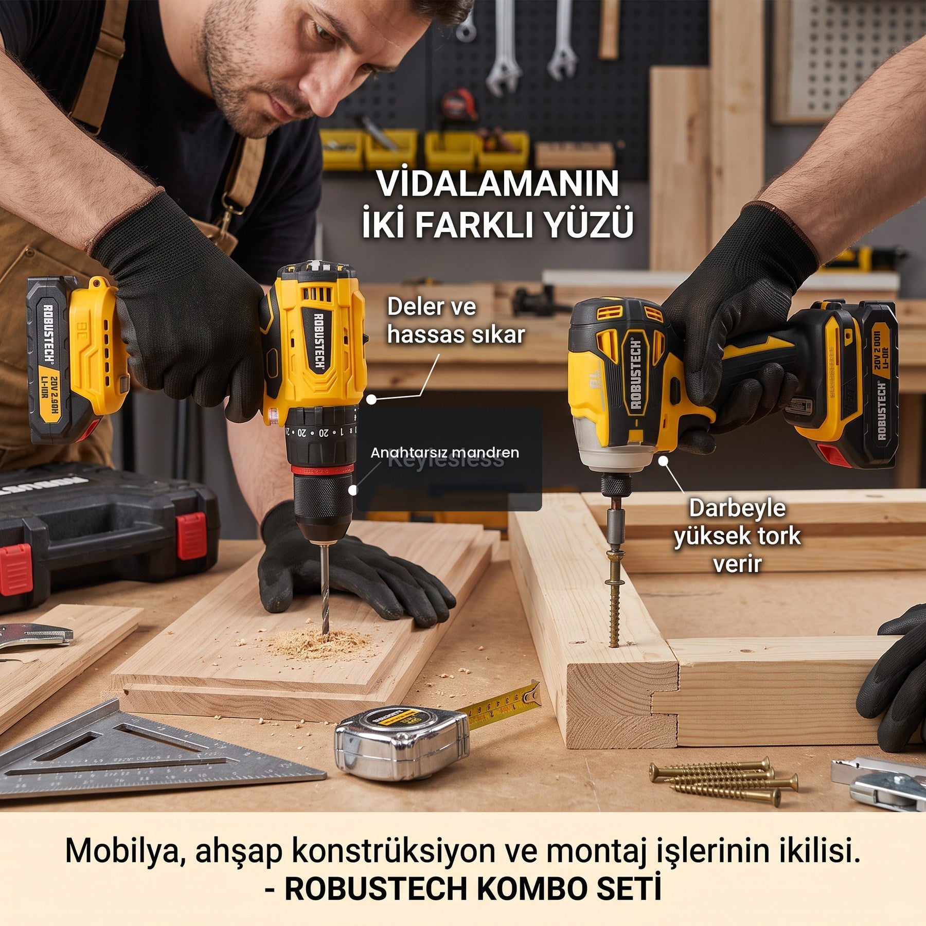 Montajcı Seti — ahşap montajda iki vidalama makinesi