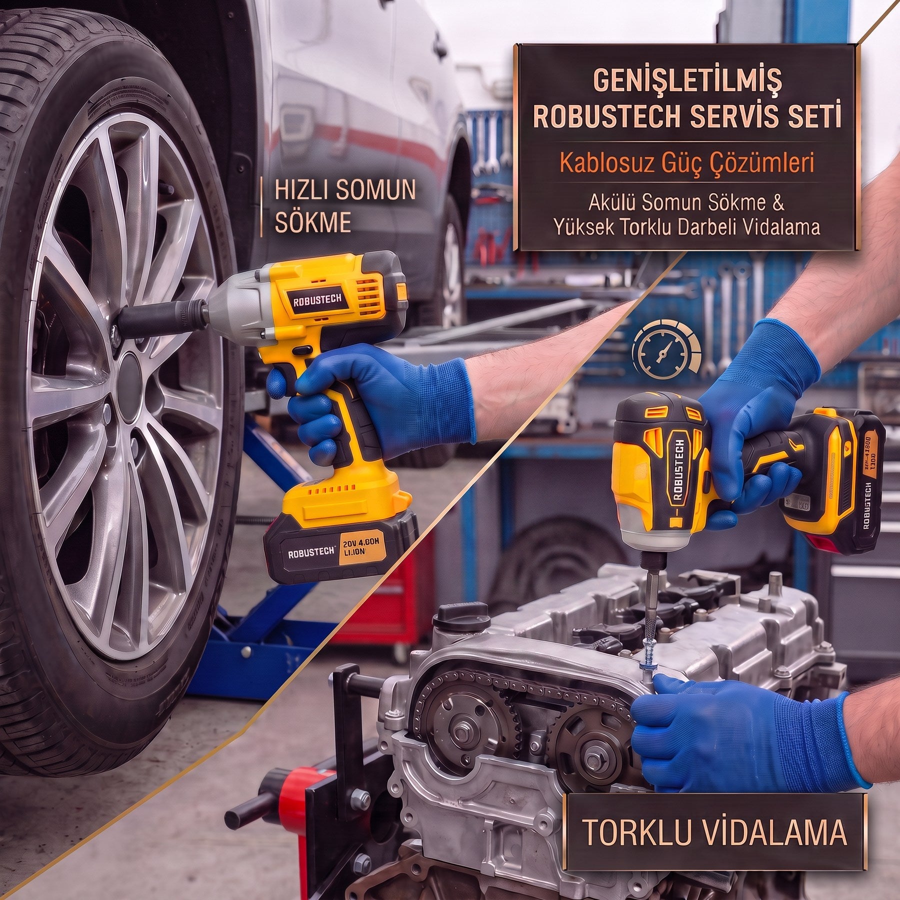 Oto Servis Seti — lastik sökme ve motor montajında kullanım