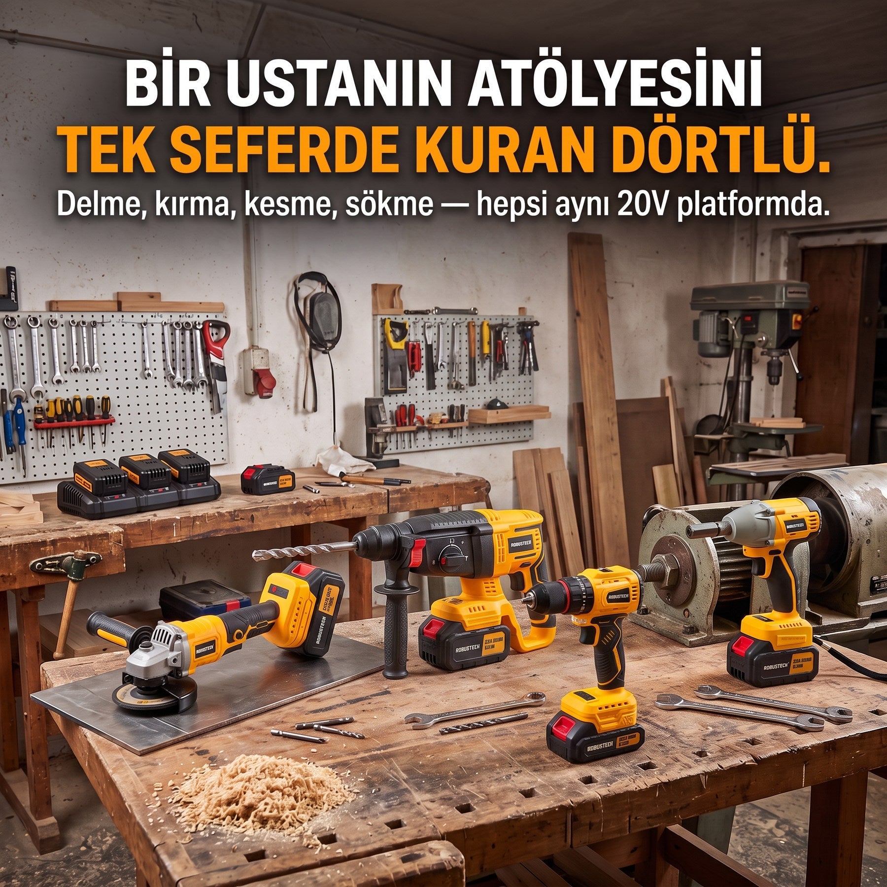 Pro Dörtlü — dört akülü alet atölye tezgahında
